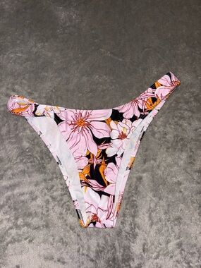 SHEIN Pink Floral Bikini Bottom with Black Accents